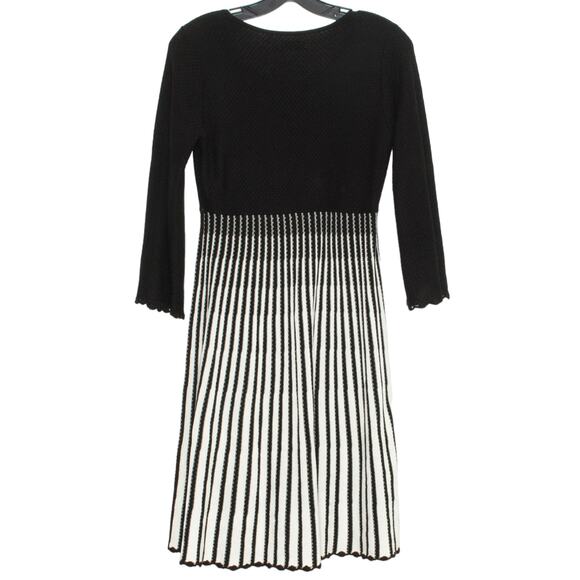 Vicky Tiel Dress 3/4 Sleeve Retro Mod Monochrome Stripe Black White Size Small - Picture 2 of 7